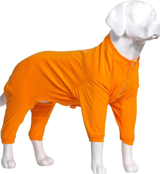 Lovelonglong Four Feet Dog Lightweight Pajamas, Pure Cotton Dog Jumpsuits 4 Legs Dog Onesies T-Shirt Stylish PJS Puppy Costume for Large Medium Small Dogs Orange M