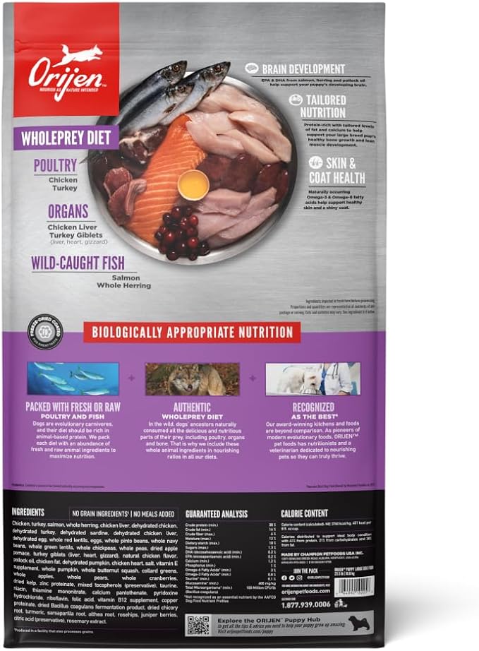 ORIJEN Grain Free High Protein Dry Dog Food Puppy Large Recipe 23.5lb Bag