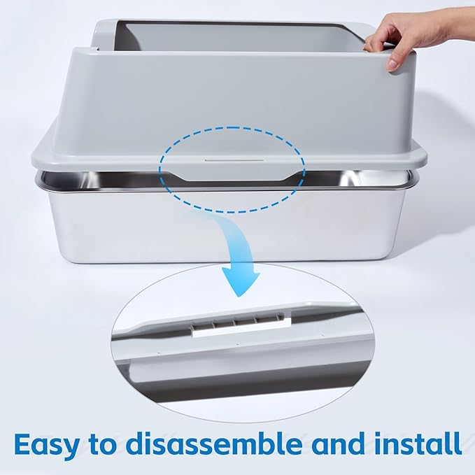 Stainless Steel Litter Box with Lid，Metal Litter Box with Covered Easy to Clean,Extra Large Litters Box for Big Cats with Scoop,Litters Box High Sided Enclosure, Non-Sticky, Anti-Leakage