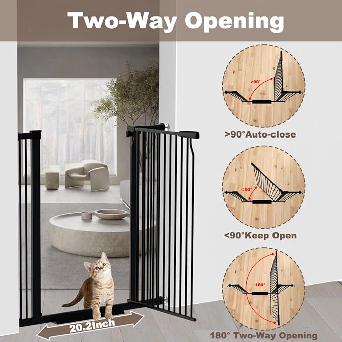40.55" Extra Tall Baby Gate for Doorways, 40.6-49.1 in Wide Dog Gate Indoor, Walk Through Tall Pet Gates No Drilling, Pressure Mounted Child Safety Gate with Door for House Doggie, Black