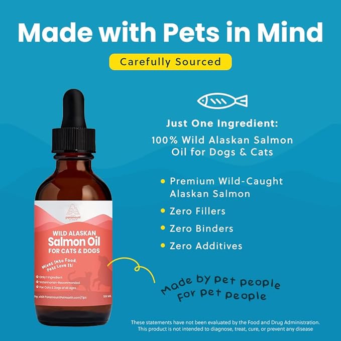 Wild Alaskan Salmon Oil for Cats & Small Dogs, Supports Skin, Coat, Joint & Overall Well-Being, Pure & Premium Alaskan Salmon Oil for Dogs & Cats with No Fillers, 2 oz