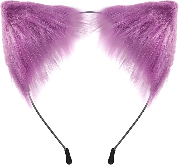 Cat Ears and Wolf Fox Animal Tail Cosplay Costume Faux Fur Hair Clip Headdress Halloween Leather Neck Chocker Set