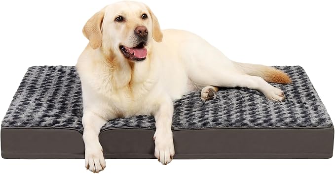MIHIKK Dog Bed for Large Dogs, Orthopedic Pet Bed with Removable Washable Cover, Egg Crate Foam Dog Mattress Nonskid Bottom, Comfy Anti-Anxiety Puppy Mat, 35x22 inch, Dark Grey-Rose Pattern