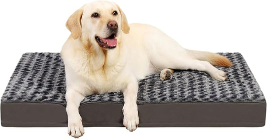 MIHIKK Dog Bed for Large Dogs, Orthopedic Pet Bed with Removable Washable Cover, Egg Crate Foam Dog Mattress Nonskid Bottom, Comfy Anti-Anxiety Puppy Mat, 35x22 inch, Dark Grey-Rose Pattern