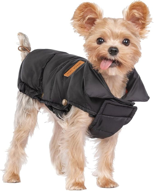 SPACE LION Puffer Jacket, Down Winter Coat, Durable Outdoor Coat for Cold and Windy Conditions, Waterproof, Windproof, Lightweight Jacket, Adjustable Fit for Small Dogs(Black,XS)