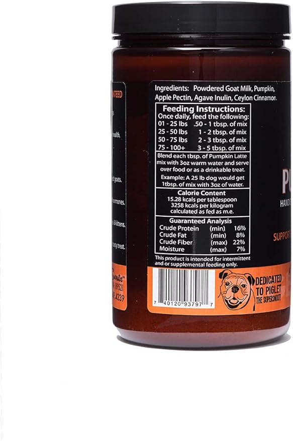Super Snouts Pumpkin Latte Digestive Supplement for Dogs & Cats, Pumpkin Powder with Goat’s Milk, Made in USA Antibiotic Free, Healthy Gut & Stool, 10 oz