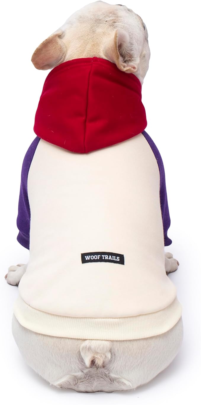 Color Block Dog Hoodie Dog Clothes Extra Warm Fleece Lining Stretchy Fit for Small Medium Large Dogs (Purple Cream, Small)