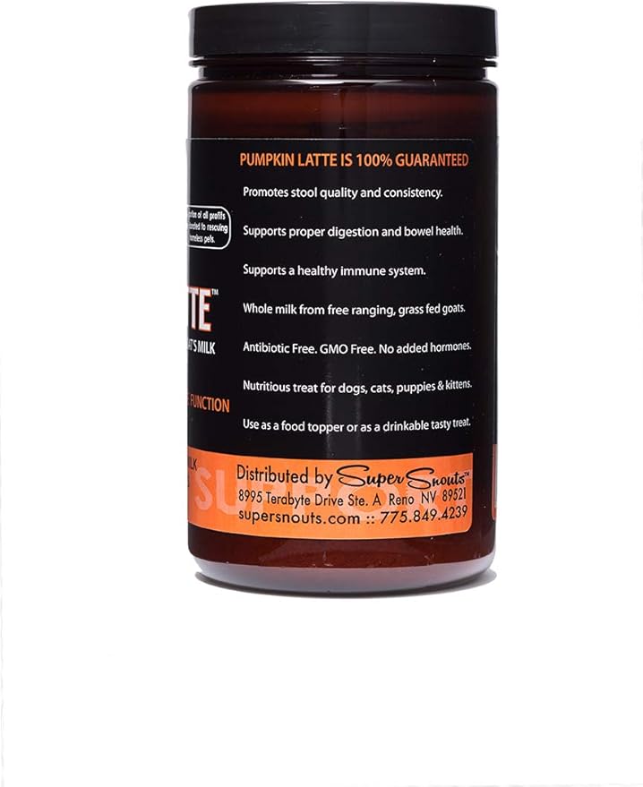 Super Snouts Pumpkin Latte Digestive Supplement for Dogs & Cats, Pumpkin Powder with Goat’s Milk, Made in USA Antibiotic Free, Healthy Gut & Stool, 10 oz