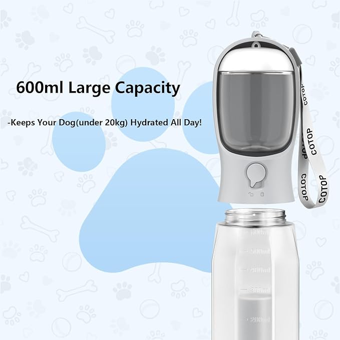 20oz Dog Water Bottle with Food Container & Poop Bag Dispenser | Leak-Proof Portable Pet Water Dispenser with Carabiner Clip | for Walking, Hiking, Travel