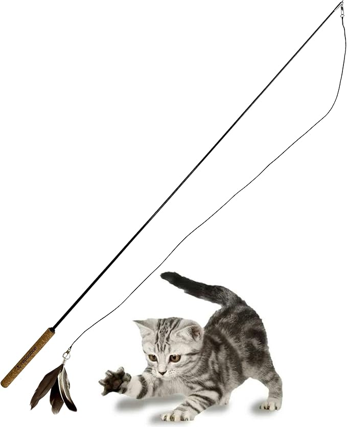 Forever Stick - The Unbreakable Cat Teaser Wand, Extra Long Durable Interactive Toy for Indoor Cats, Cat Fishing Pole Toy for Bored Indoor Adult Cats, Feather String Toy On Stick Enrichment