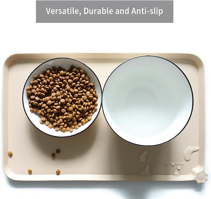 Hoki Found Silicone Pet Food Mats Tray - High-Lips Pet Dog Cat Bowl Mats - Dog Pet Cat Feeding Mat - Waterproof Dog Cat Food Mats -Pet Water Mats for Floors - Papayawhip
