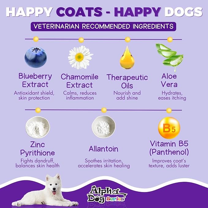 Alpha Dog Series Bright White Grooming Natural Dog Shampoo and Conditioner with Aloe Vera, pH balanced Shampoo for Dogs, Tear-Free, Moisturizing Dog Shampoo for Sensitive Skin - 26.4 Oz