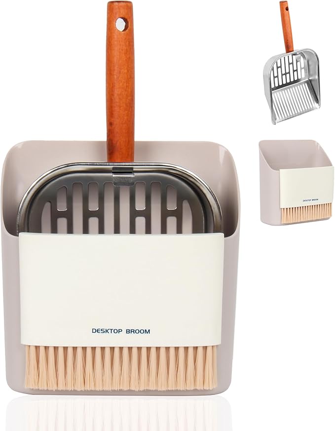 Stainless Steel Cat Litter Scoop with Holder, Kitty Poop Scooper Stand for Litter Box, Fast Sifting Non-Stick Cat Poop Scooper with Coarse and Fine Grids for All Litter Pan, Gray