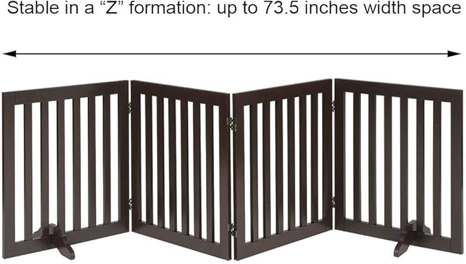 unipaws 24" H Free Standing Pet Gate for Dog Cat, Wooden Dog Gates for Doorway, Stairs, Step Over Foldable Pet Fence for The House, Expandable Dog Barrier, Indoor Use, Espresso