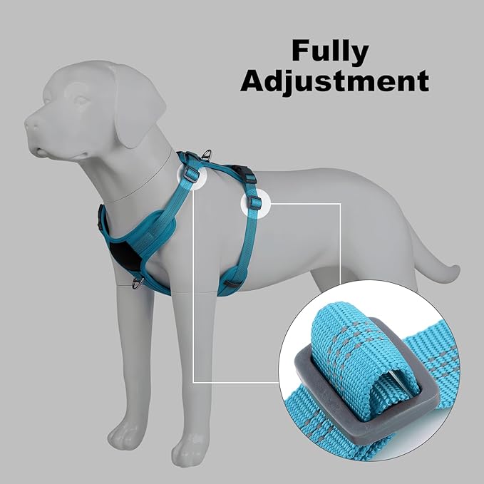 Plutus Pet No Pull Dog Harness, Release at Neck, Soft Padded, Reflective Adjustable Dog Vest Harness for Small, Medium, Large Dogs(Light Blue, M)