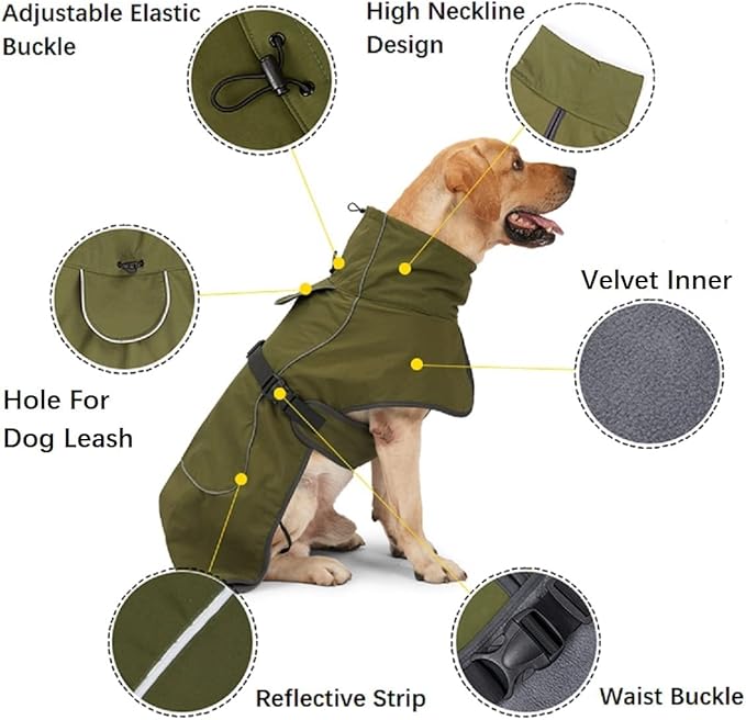 Dog Raincoat - Waterproof Dog Winter Jackets Windproof Coat with Velvet Inner Winter Dog Rain Coat with Reflective Strip,Black 3XL
