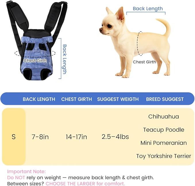 Dog Backpack Carrier, Front Pocket for Essentials, Legs Out Carrying Sling Travel Bag for Small Medium Dogs 2.5-4 Lbs, Soft Wearable Puppy Chest Carry Backpacks for Walking/Hiking/Camping/Traveling