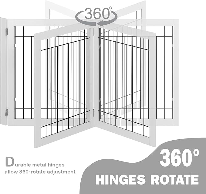 SPIRICH 96-inch Extra Wide 30-inches Tall Dog Gate with Door Walk Through, Freestanding Wire Pet Gate for The House, Doorway, Stairs, Pet Puppy Safety Fence, Support Feet Included (White)