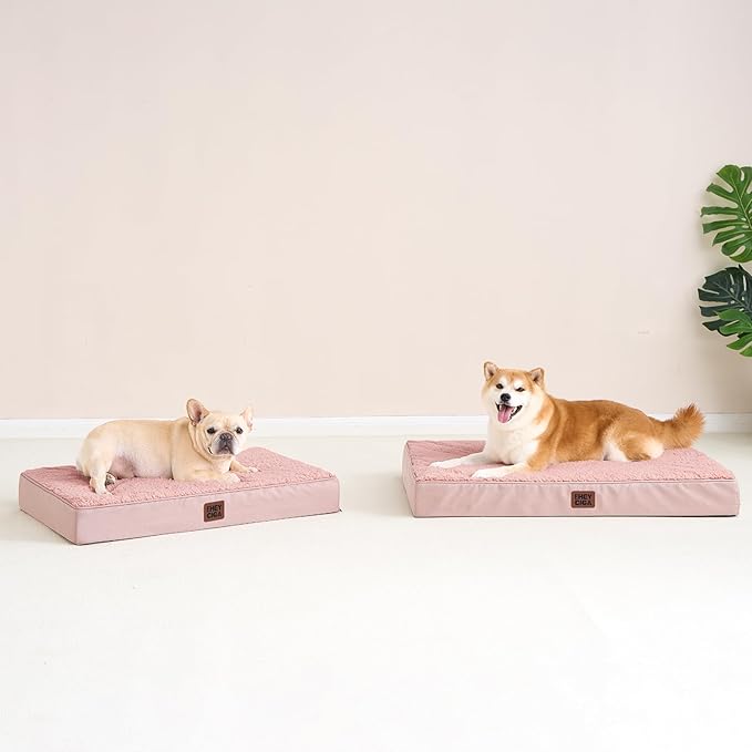 EHEYCIGA Orthopedic Medium Dog Beds for Small Dogs with Removable Washable Cover for Crate, Pink, 30x20