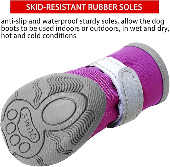 QUMY Dog Shoes for Small Dogs, Puppy Dog Boots & Paw Protector for Winter Snow Day, Summer Hot Pavement, Waterproof in Rain Weather, Ourdoor Hiking, Indoor Hardfloors Skid-resistant Sole Purple Size 4