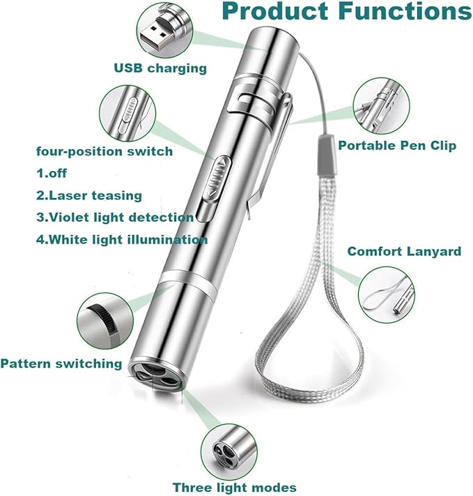 IVVTRYI Laser Pointer 2 Cat Toys for Indoor, Rechargeable, 7 Adjustable Wand Red Light Pet Interactive Cat Mouse Toys to Keep Busyfor Kitten Dog Chase Play