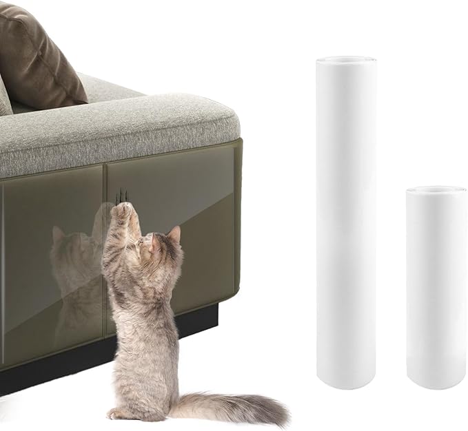 Anti Cat Scratch Furniture Protector, 2pcs 118 x 11.8in&7.9in Flexible Couch Corner Protector from Cat Claws，Single-Sided Sticky Couch Protectors, Cats Scratch Deterreent Tape (Transparent)