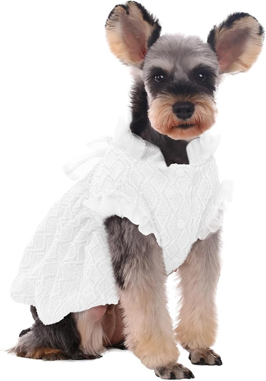 Kuoser Dog Dress, Cute Dog Dresses for Medium Large Dogs Girl Elegant Puppy Tutu with Bow-Knot, Doggie Princess Costume Pet Outfit for Birthday Party Christmas Halloween Wedding, White L