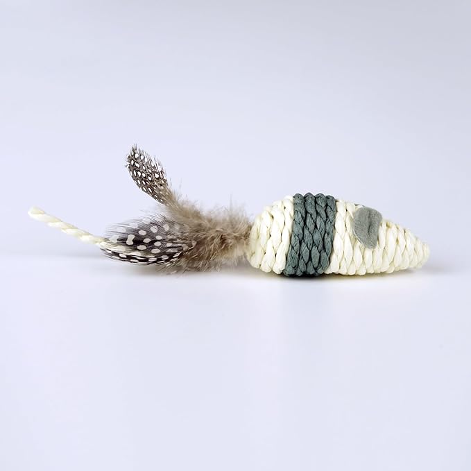 TTcat Cat Toys Set with Paper Rope & Feathers Ball and Mouse - 2 Pack, Interactive Toys for Indoor Cats,Kittens