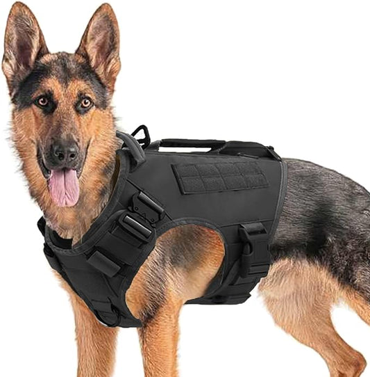 Tactical Dog Backpack Harness for Large Breed Original Design Metal Buckle Vest with Side Bags Pouches for Service Working Training (Black (Vest only), XL)