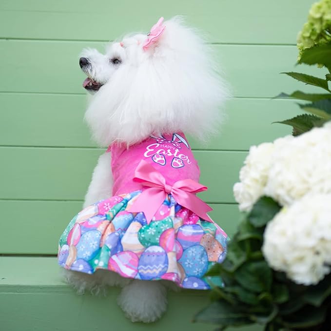 CuteBone Happy Easter Eggs Dog Dress Velvet for Small Dogs Girl Pink Puppy Dresses Dog Clothes CVA18S-D