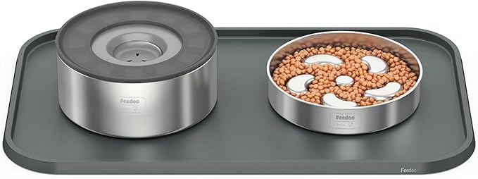 Pet Feeding Mat [Warped Resistant Raised Edge], Water-Proof Silicone Placement for Food Water Bowls, Anti-Slip Base Protect Floor, BPA-Free&Dishwasher-Safe [23.5x13.5inch Large, Gray]