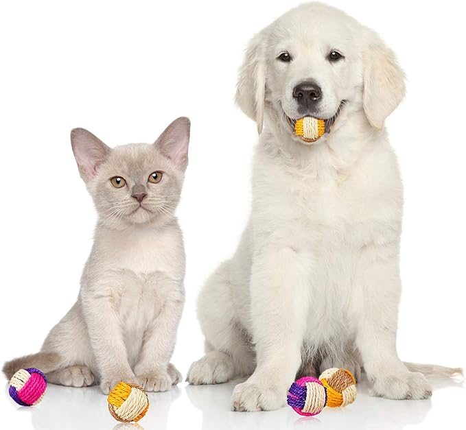 Weewooday 6 Pieces Cat Toy Ball Sisal Ball Interactive Rolling Scratch Cat Toy (Random Color)
