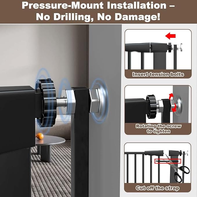 Fairy Baby 51.18" Extra Tall Cat Gate for Doorway, 29.5"-40.5" Extra Wide Pet Gate Dog Barrier Indoor for Cats Dogs, Kid Puppy Dog Gate No Jumping Over & No Climb, Metal Child Safety Proof Gate, Black