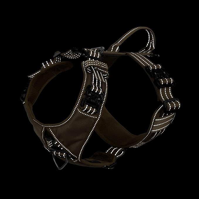 ICEFANG Dog Strap Harness with 4 x Metal Buckles,for Large Sized Dog,K9 Vest,Y-Shape Chest,Adjustable Pet Harness,No-Pull Front Leash Clip (Large (Pack of 1), Brown)