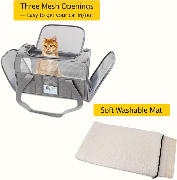 Refrze Cat Carrier for Large Cats 20 lbs, Medium Cat Under 25 lbs, Dog Carriers for Small Dogs, Soft Travel Pet Carrier for 2 Cats Small Dogs, Grey