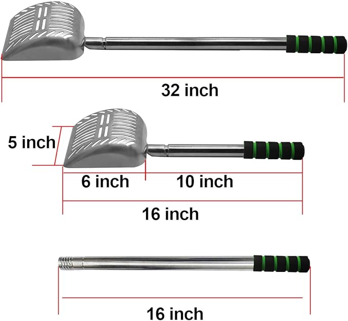 32 inch Cat Litter Scooper Metal Cat Litter Scoop Long Handle Cat Scoop Litter Box Scooper Non-Stick Aluminum Deep Shovel Litter Scoop Large Kitty Sifter Scoop Manages Big Clumps of Multi-Cat Families