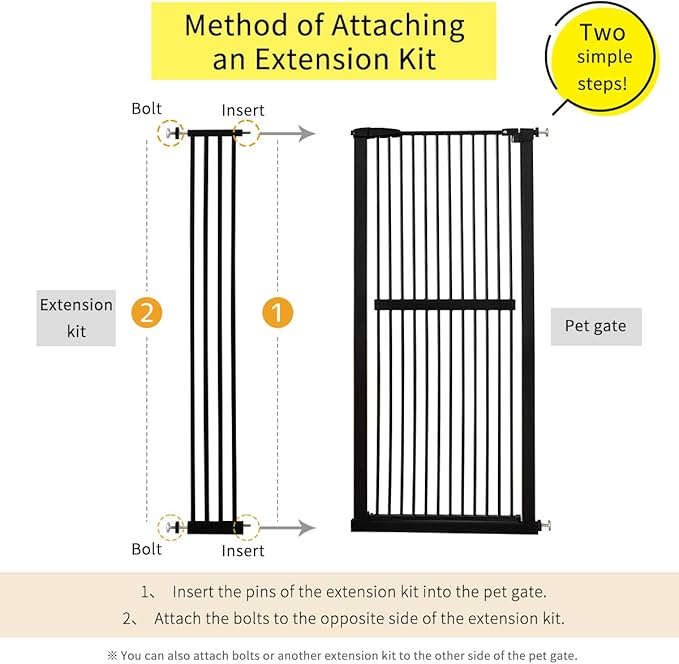 Lumizone Extra Tall Cat Gate Extension Kit 61.02" High Pressure Mounted 8.27" Extra Wide 1.37" Gap No Drilling Tall Pet Gate for Dogs (Black, 8.27"/21cm)