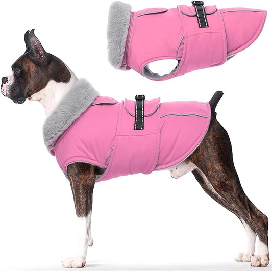 Lelepet Warm Dog Coat Reflective Fleece Vest Waterproof Dog Jacket with Adjustable Buckle Hook & Loop Windproof Cold Weather Coats for Small Medium Large Dogs, Pink, S