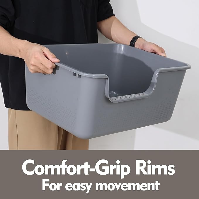 4-Pack Plastic High Wall Cat Litter Box with Scoop, Anti-Splashing Kitty Litter Pan, Grey