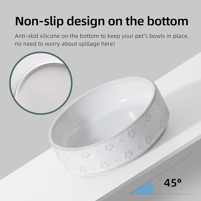 6.1inch Ceramic Set of 2 Dog and Cat Bowls, Food and Water Bowls for Toy Breed Dogs, Kitty, 2pcs Pet Dishes, Cat Feeder(2Dishes, White with Snowflake Pattern)