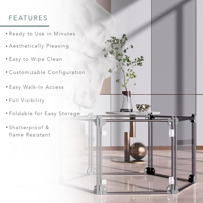 Front Row Foldable Dog Playpen – Durable and Portable Puppy Playpen for Exercise, Rest & Play – Clear Fence Panels with Aluminum Rods and Crate for Dogs and Other Small Pets (Charcoal, 6-Panel)