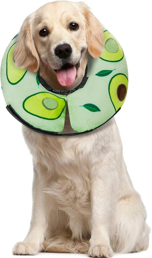 MIDOG Inflatable Dog Cone Alternative for After Surgery - Soft Protective Donut Collar Prevents Licking, Comfortable Recovery E-Collar Alternative for Small Medium Large Dogs (Avocado,L)