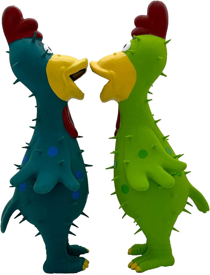 2 Pack 10 Inch Latex Polka dot Burr Chicken Dog Toys That Oinks for Medium Large Dogs