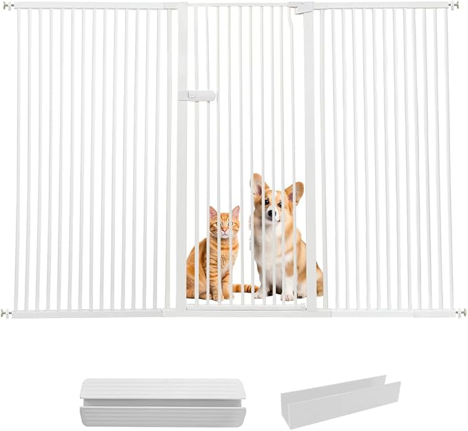 Lumizone Extra Tall Cat Gate 61.02" High Pressure Mounted Extra Wide 2025 New (17 Sizes) 1.37" Gap No Drilling Auto-Close One-Handed Operation Tall Pet Gate (White, 80.12"-84.44"/203.5-214CM)