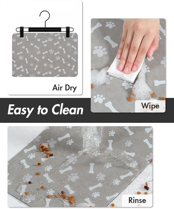 MontVoo Dog Food Mat-Pet Feeding Mat for Food and Water-No Stains Quick Dry Dispenser Cat Bowl Mat for Messy Drinkers(17"x34" Grey)