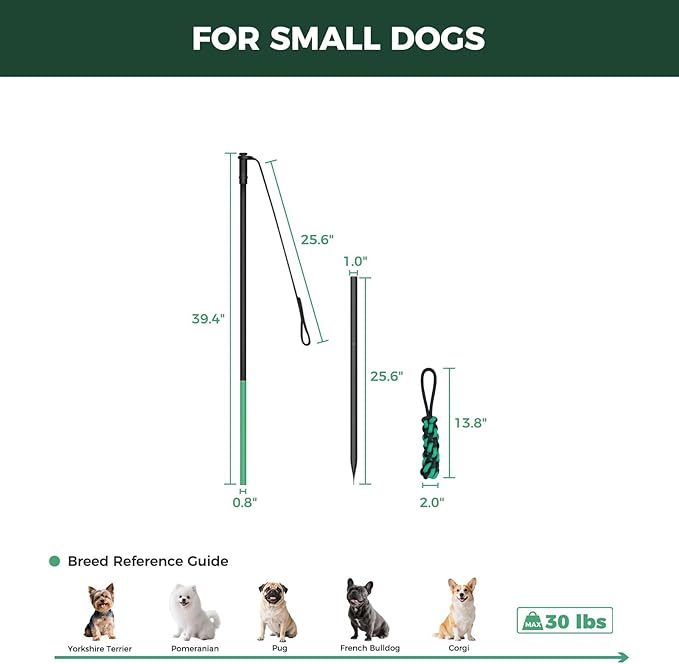 FXW TugPal Outdoor Tug of War Toy for Dog,Interactive Exercise Game with Fiberglass Rod for Yard,39 inch for Small Dogs up to 20 lbs| Rustproof & Hands-Free Play,│Patent Pending