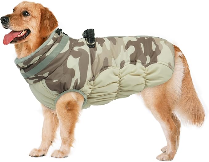 Lelepet Warm Dog Winter Coat Dog Coats for Large Dogs Waterproof Dogs Jacket with Harness Built in Reflective Cold Weather Coats Windproof Zip-Up Winter Fleece Vest Snowsuit Pitbull Desert Camo XXL