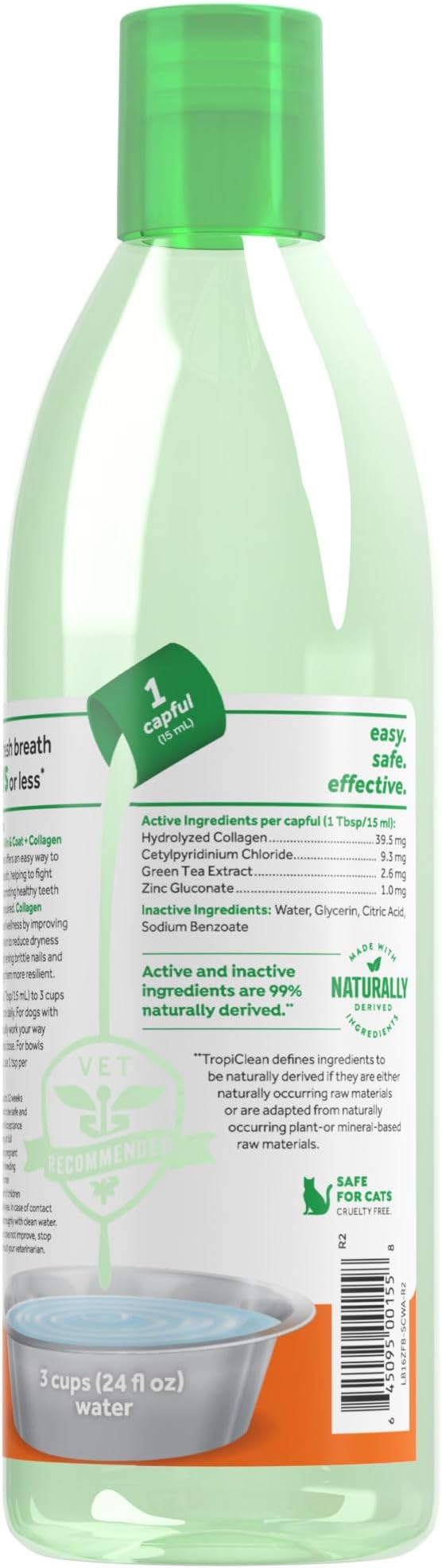 TropiClean Fresh Breath Water Additive for Dogs with Collagen, Skin Health Support for Dogs, Breath Freshener and Teeth Cleaning Solution, 16oz.