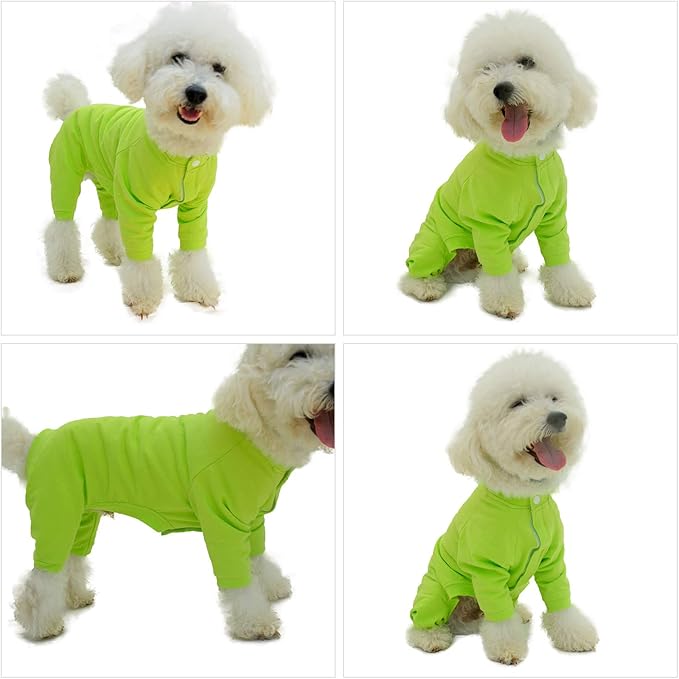 Lovelonglong Four Feet Dog Lightweight Pajamas, Pure Cotton Dog Jumpsuits 4 Legs Dog Onesies T-Shirt Stylish PJS Puppy Costume for Large Medium Small Dogs Green XS
