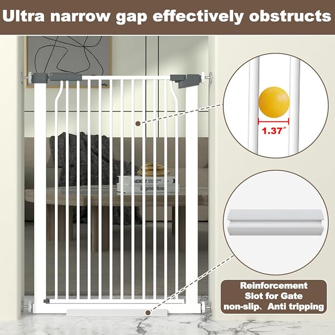 41" Extra Tall Baby Gate for Doorway, 65.8-72.2'' Metal Pet Baby Safe Gate, Extra Wide Pressure Mounted Cat Gate with Expansion Kit, No Drilling Cat Fence Indoor, Tall Dog Gate, White